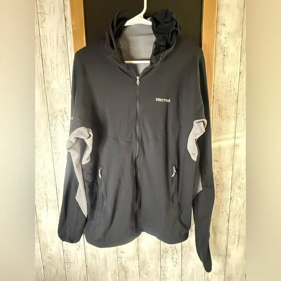 Marmot Variant Hoody Men’s Large Black Gray Hybrid Grid Fleece Jacket C61050