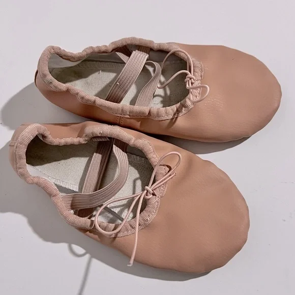Stella Pink Leather Ballet Slippers w Elastic Straps & Drawcord Little Girl 13