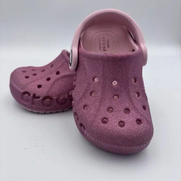 Crocs Baya Glitter Pink Classic Clogs Toddler Size 5C Lightweight Slip On EUC