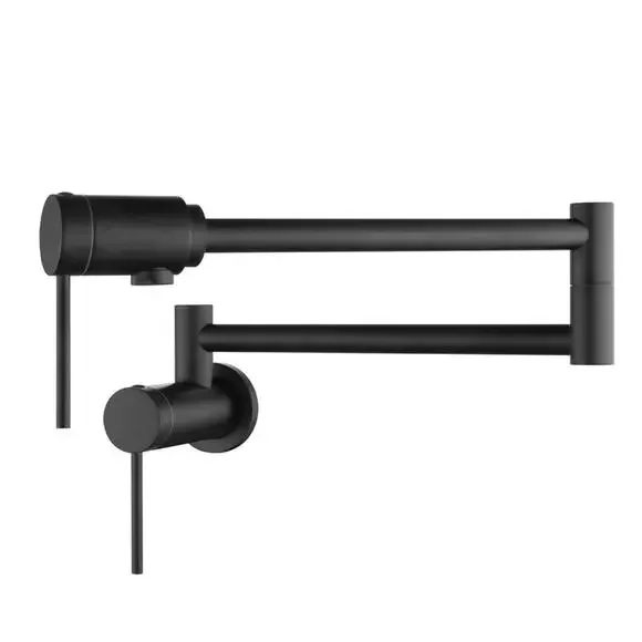 Black Wall Mount Pot Filler Faucet 360° Swivel Folding‎ Swing Arm Built Bearing