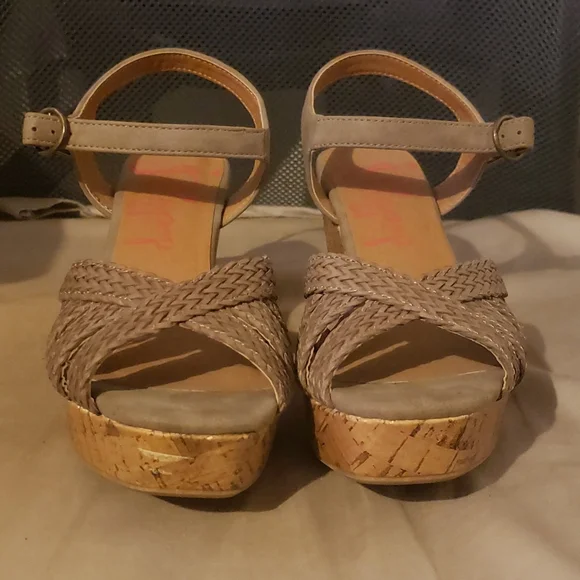 Grey and tan platform heels