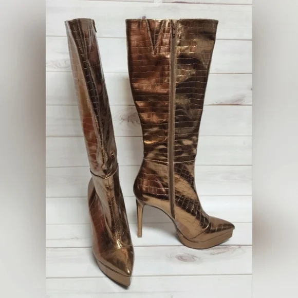 Thalia Sodi Womens Jessy Embossed Stiletto Knee-High Boots Size 9 - New