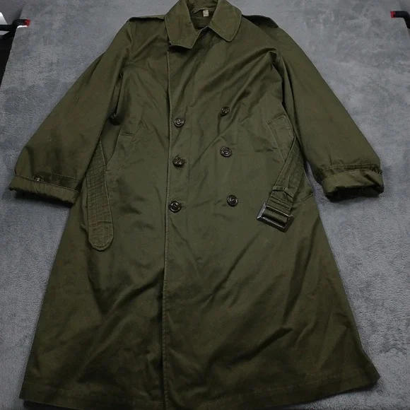 Vintage US Military Overcoat Mens Medium Green Wool Liner 1950s Belted OG 107