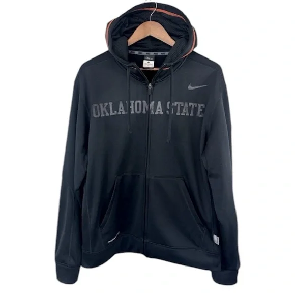 NIKE OSU Oklahoma State University Cowboys Pokes Black Full Zip Jacket Hood Mens