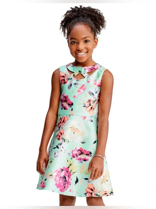 (A1) The Children's Place Girls‎ Sleeveless Floral Cut-Out Dress Mint Green 6X/7