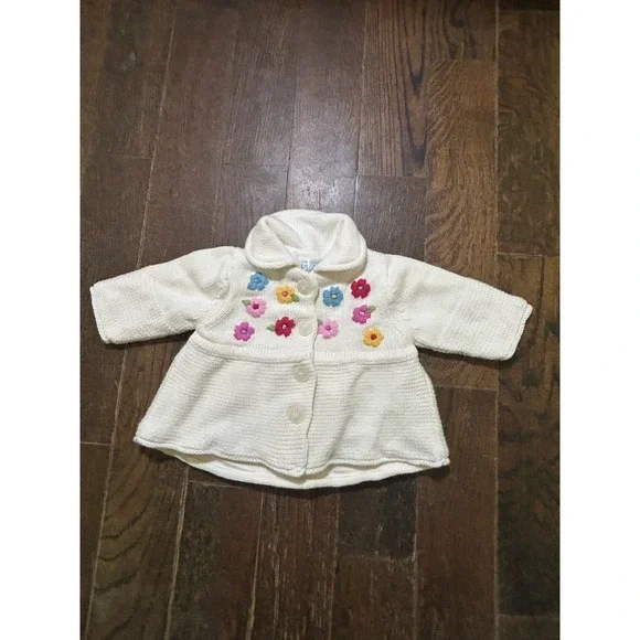 VTG The Children's Place Girls 0-3 Month Cardigan Sweater Jacket White Floral