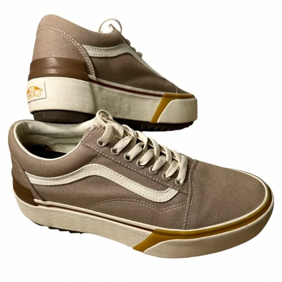 Vans Old‎ Skool Stacked Shoes Women’s 9.5 Cobblestone Platform Chunky Sneakers
