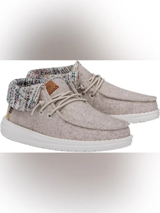 Heydude Kids Wendy Fold Wooly Twill Loafer In Cream/Multi Size 3