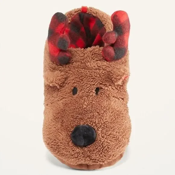 Old Navy Faux-Fur Reindeer Slippers For Kids Size 1-2