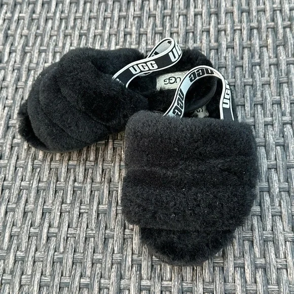 UGG Black Fuzzy Slippers Plush Comfort