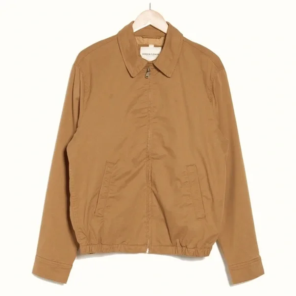 L Men’s Denim & Flower Tan Brown Olive Peached Twill Full Zip Dad Jacket Shacket