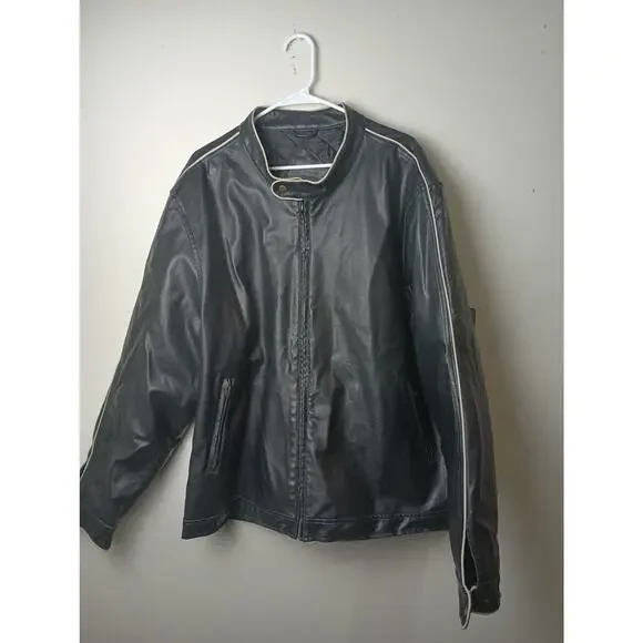 Vtg 90s Arizona‎ Jeans Men Faux Leather Striped Racing Bomber Jacket Quilted 3XL