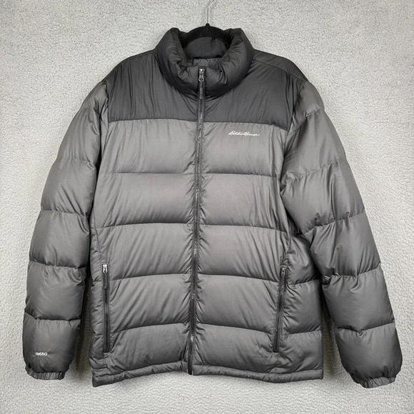 Eddie Bauer Coat Mens L Gray Puffer EB650 Down Fill Warm Winter Outdoor Everyday