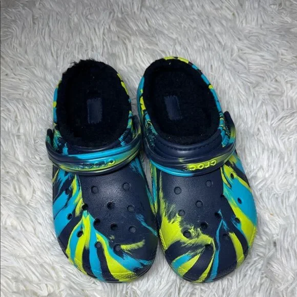 CROCS Kids' Blue and Neon Clogs 5 Kids