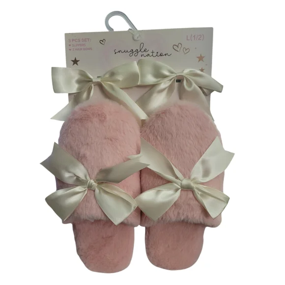 Cute kids slippers and hair bow set - big kids‎ size 1/2