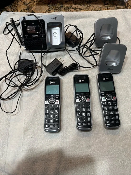 AT&T Silver & Black Cordless Phone System with 3 Handsets