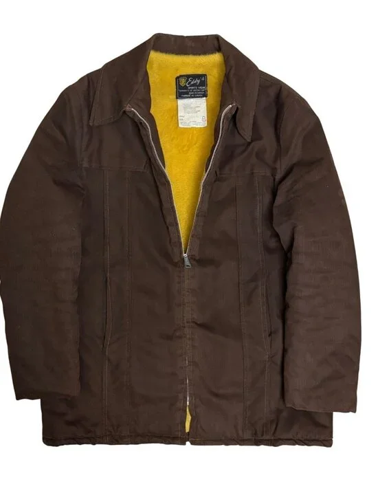 RARE 70s Vintage EDDY'S Corduroy Jacket Faux Fur Retro Chore Coat Mens Large