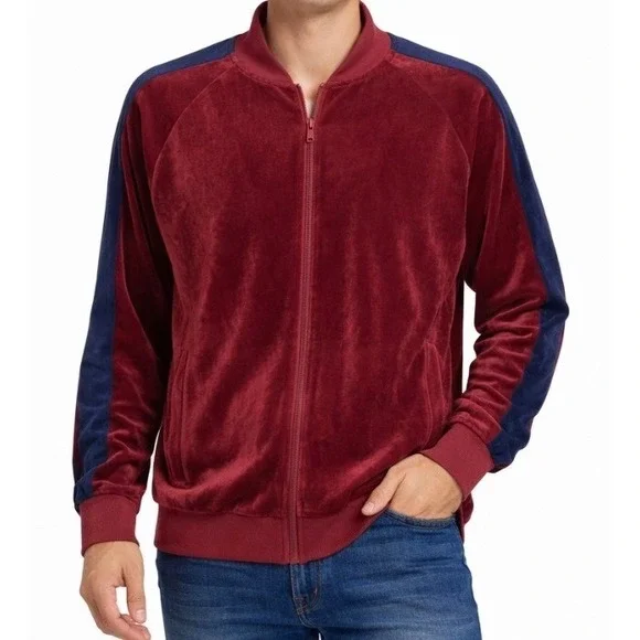 AGTAWH Men ST. Moritz Powder Red Velour Bomber Jacket Full Zip new Size L