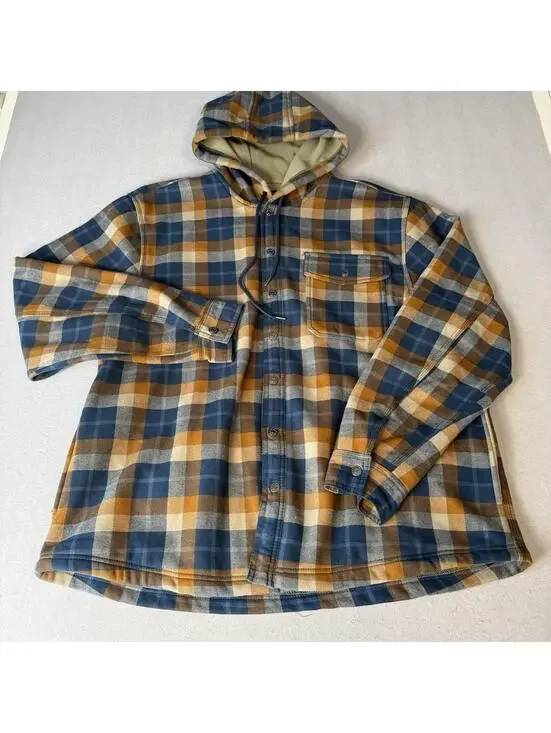 Lucky Brand Workwear Hooded Flannel Shirt Jacket Men's‎ XXXL Plaid Fleece Lined