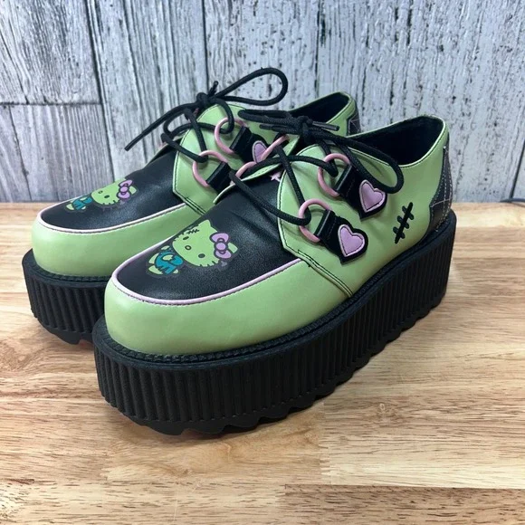 YRU x Hello Kitty Frankenstein Platform Creepers Lime Green Women Shoes size 9
