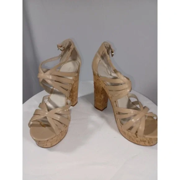 Nine‎ West Shoes Womens Size 8.5 NWFronttime Patent Cork Platform Heels Sandals