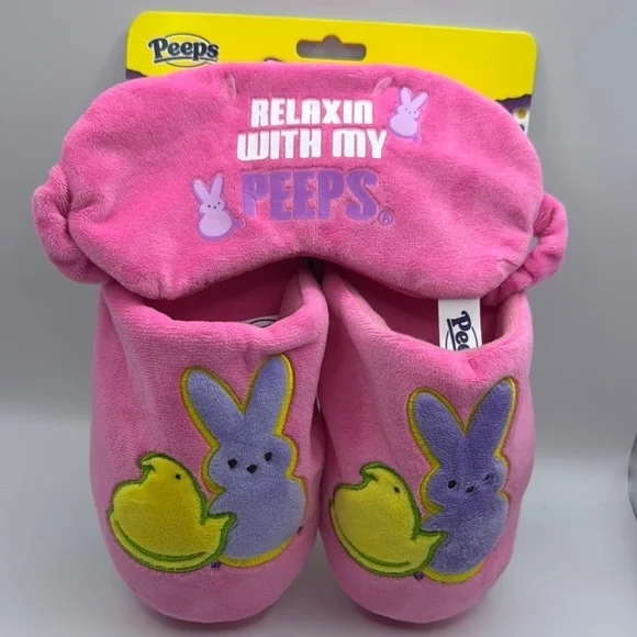 Peeps Pink Relaxation Set slippers and eye mask