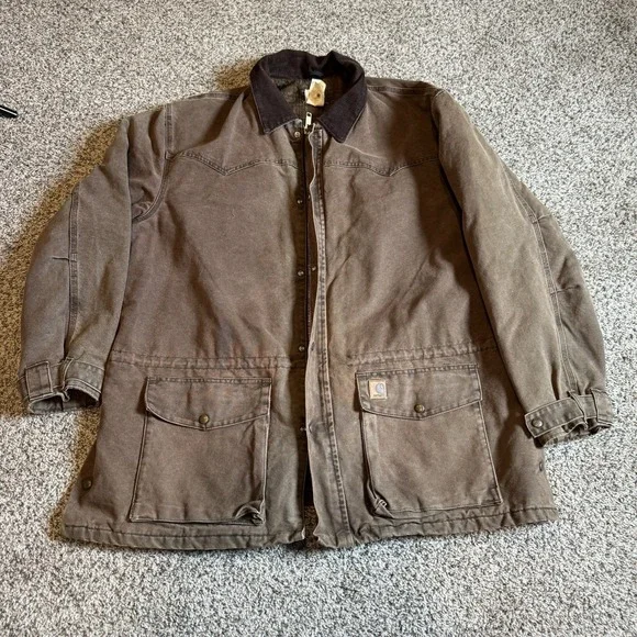 Vintage Mens Carhartt C52 CHT Big Blanket Lined Workwear Work Chore Jacket 2XL