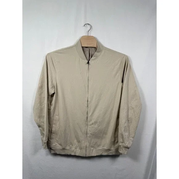 TravisMathew Mens XL Tan Beige Full Zip Bomber Jacket Lightweight Stretch Golf
