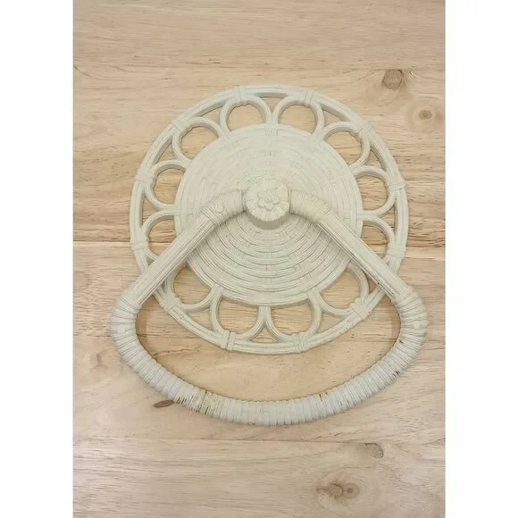 Vintage homeco interiors, wall hanging towel rack , plastic ,white faux wicker