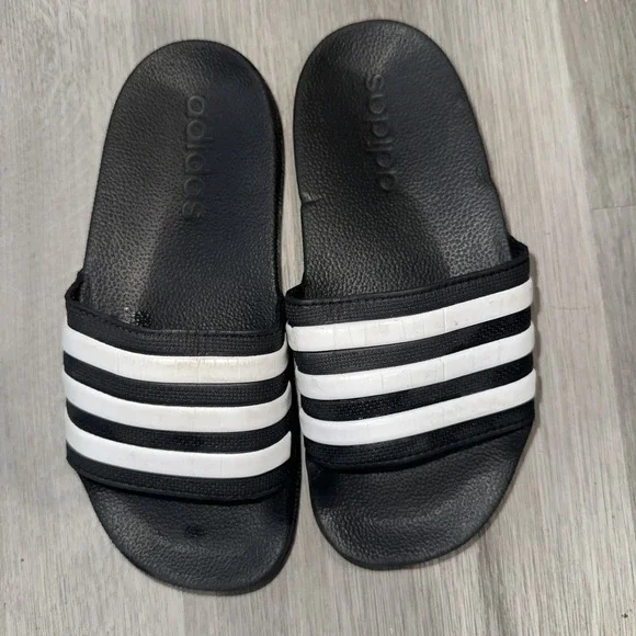 Adidas Kids‎ Black White Slides Sandals Slip On Size 13