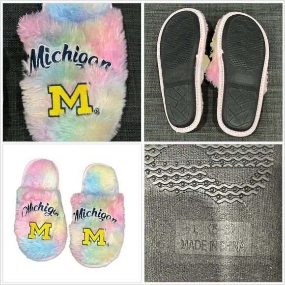 Michigan University Wolverines 5/6 L FOCO Youth Rainbow Slip On Slippers Slide