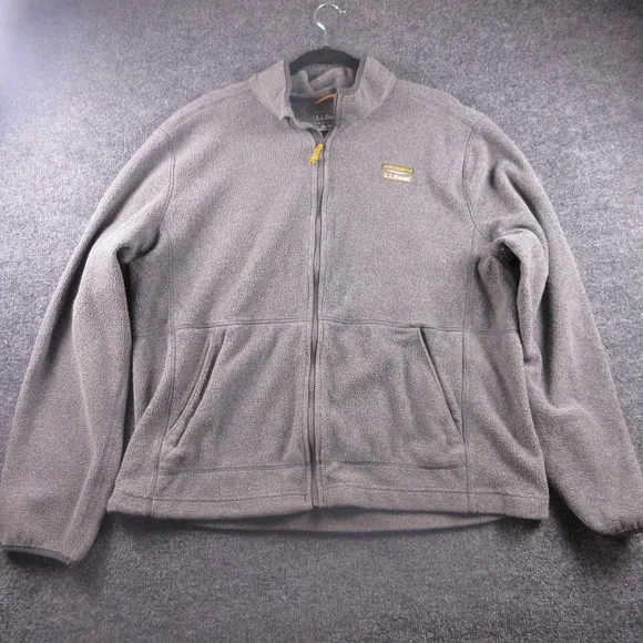 L.L.Bean Jacket Mens XL Gray Fleece Full Zip Windbreaker‎ Pockets Casual Outdoor
