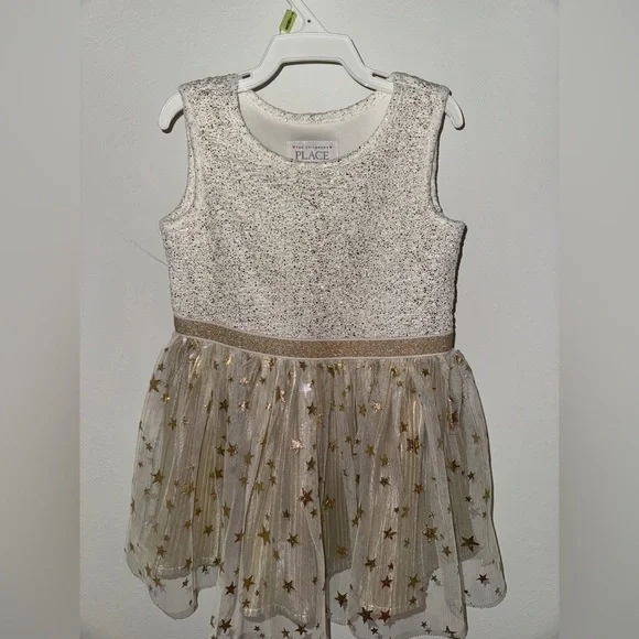 The Children's Place Glittery White and Gold Dress