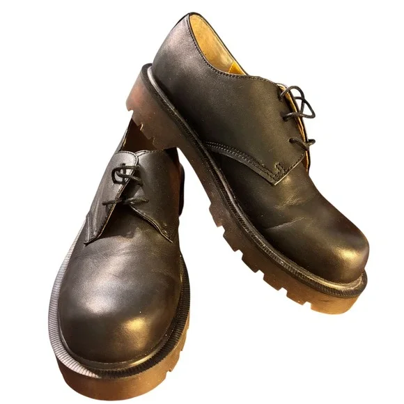 Prima Royale Uni Trend Black Leather Platform Chunky Lug Sole‎ Oxford Shoe Sz 9