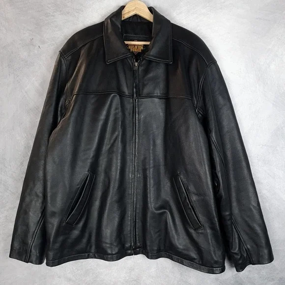 Hold'em Poker Jacket Mens 2XL Black Leather Full Zip Insulated Lined Motorcycle