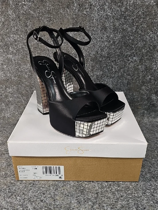 Jessica Simpson JS - LIRIO Platform High Heel Sandals, Black & Mirror, Size 7.5M