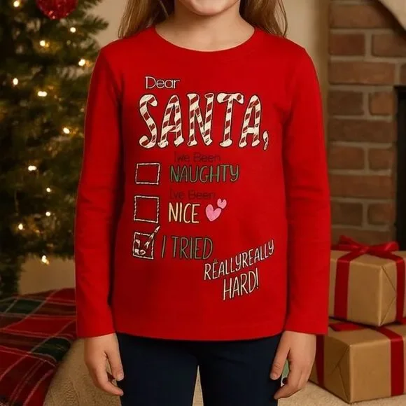 The Children’s Place Christmas Shirt 5/6 Top Red Holiday Santa