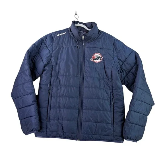 CCM Puffer Jacket Mens Medium Navy Metro Jets Hockey Team Issued 3M Thinsulate
