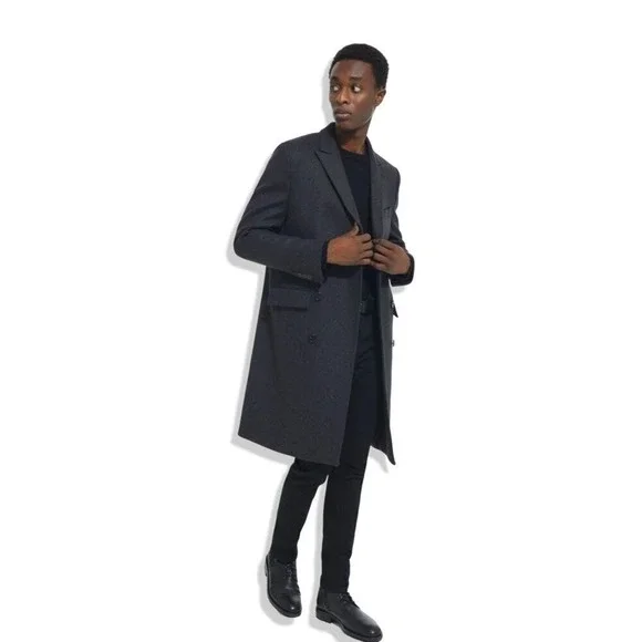 The Kooples Men's Coat Gray‎ Double-Breasted Wool Blend Size FR 46/US 36