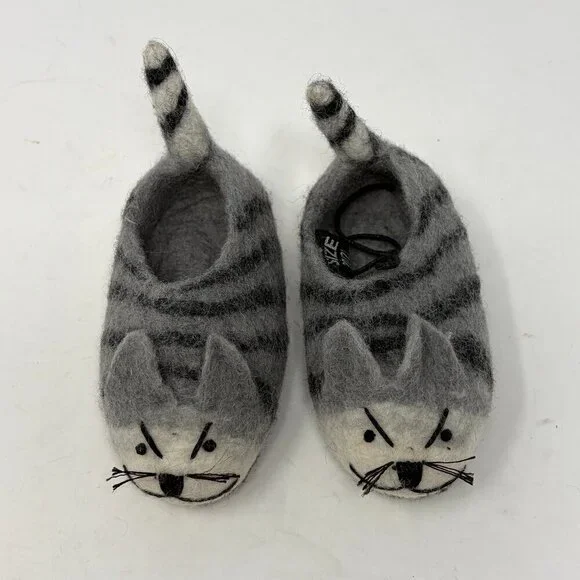 Handmade felt cat slippers size 20/21 toddler grey wool