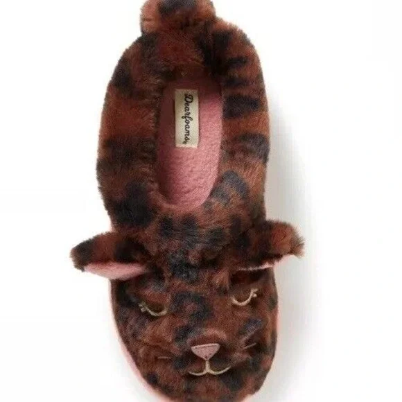 Dearfoams Slipper Youth 5 Peyton Animal Slip On Clog‎ House Shoe Cat Leopard