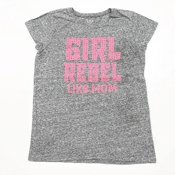 The Children's Place Girl Rebel Like Mom gray graphic print t-shirt