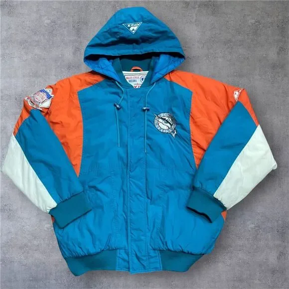 Apex One Vintage MLB Florida Marlins Nylon Teal Orange Jacket Men's Size Large