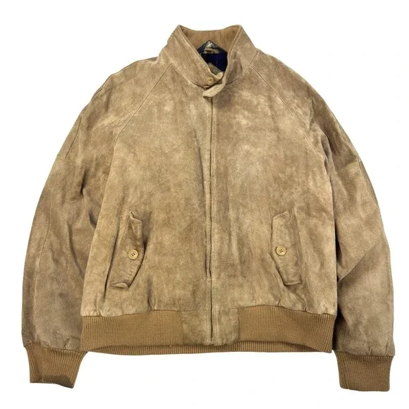 Vintage Crew Suede Leather Jacket Mens Size L (40)‎ Bi-Swing Harrington Tan