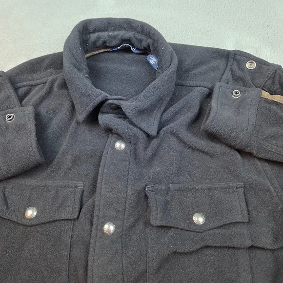 Chaps‎ Fleece Shirt Jacket Mens Medium Black Snap Button Workwear Shacket Solid