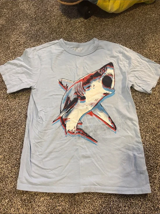 The Children's Place Light Blue Shark Graphic Tee with Red & Blue Accents