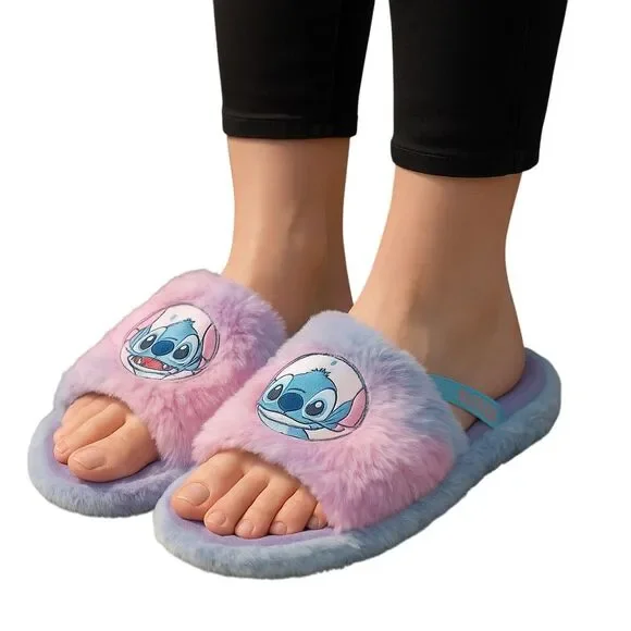 Disney Lilo & Stitch Girls Slippers Size 3 Furry Elastic Back Strap