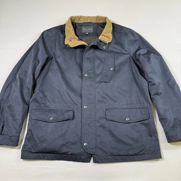 Banana Republic Jacket Mens XL Navy Hooded Utility Field Coat Corduroy Trim EUC