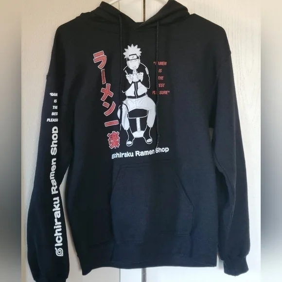 Men's Naruto Ichirauku Ramen Shop Black Hooded Graphic Anime Sweatshirt