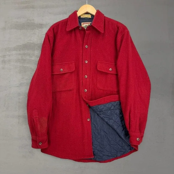 Vintage Adirondack Wool Shirt Jacket Red Quilted Lined Heavy Shacket Small